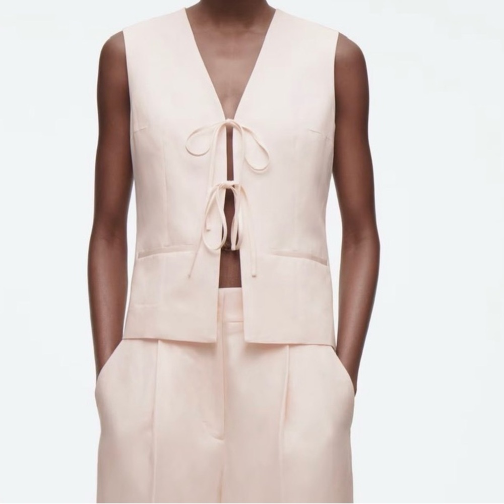 COS Sweetcorn Tie Closure Vest Blouse in blush pink size 6